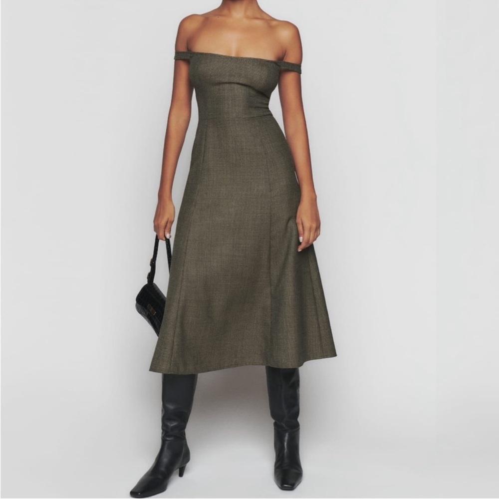 Reformation Stratford Wool Blend Midi Off the Shoulder Dress Size 4